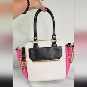 Betsey Johnson Pink and White Bag with Gold And Black Accents - New Handles